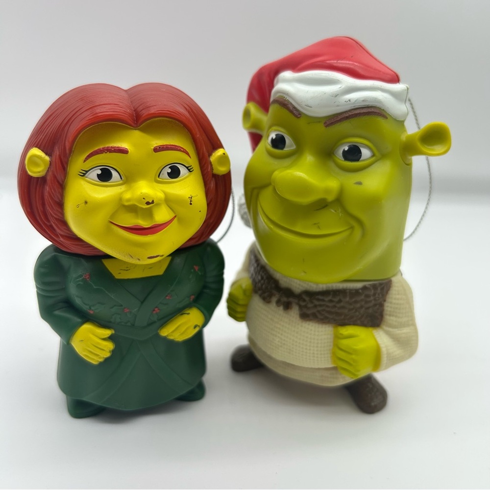 Shrek & Fiona McD 2007 Shrek ornaments 5" BOTH HAVE SCUFFED FACES Christmas